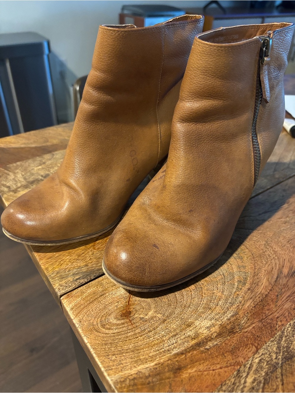 bp Tan Leather Ankle Booties with Side Zip